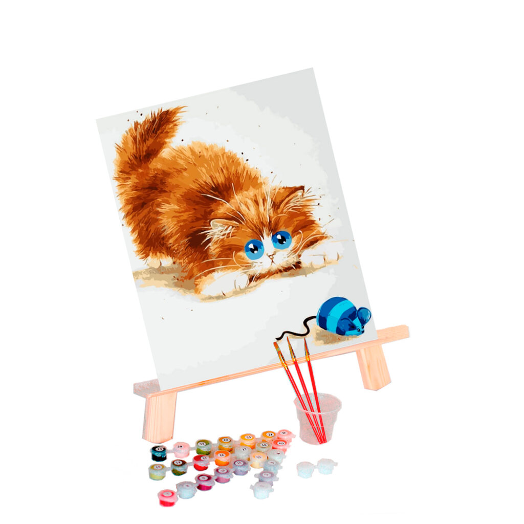 Quadro Pintar por Números Gato e Rato Tela 30x40cm Artizi Pintar