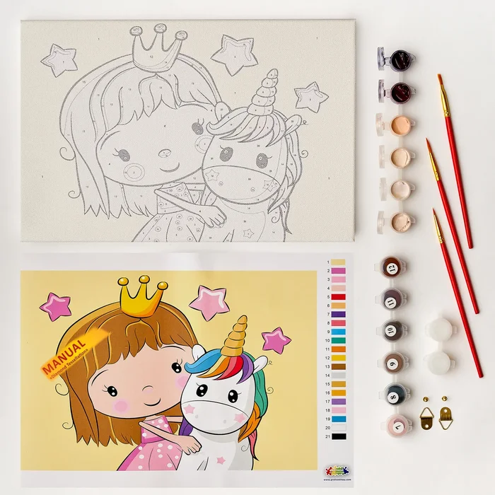 Tela Desenho Pintar com Tintas e Decorar com Stickers Unicórnio