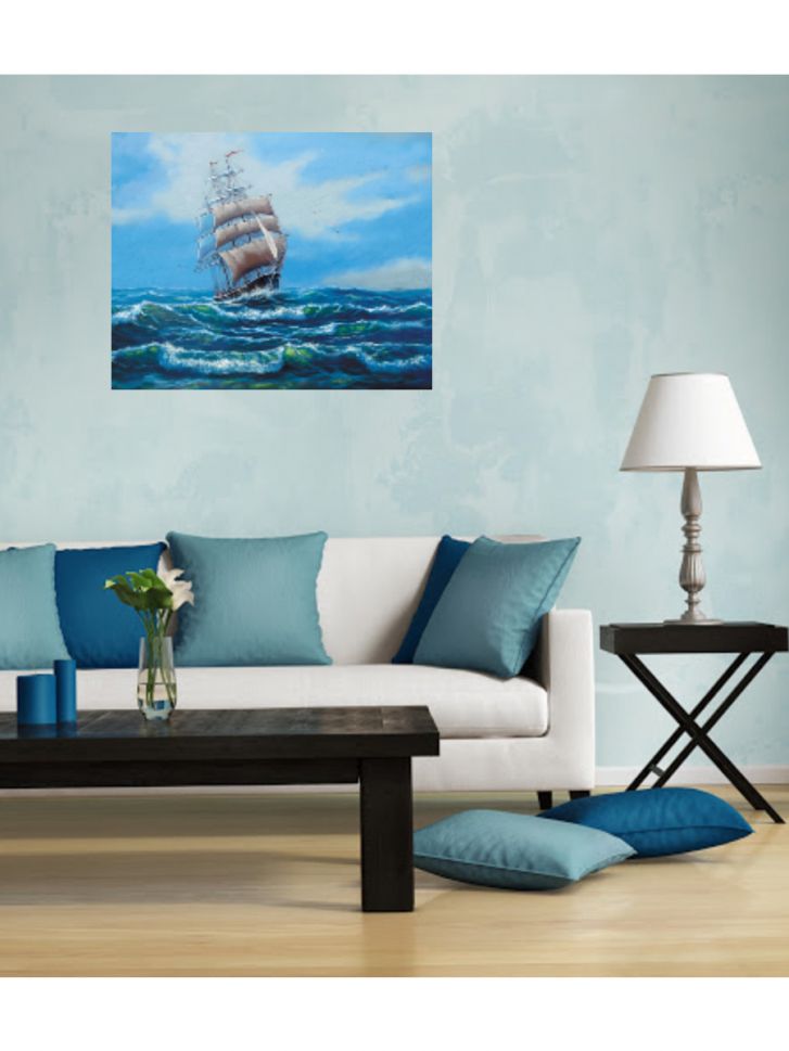 Quadro Pintar por Números Barco de Velas Brancas: Tela 40x50cm - Image 2